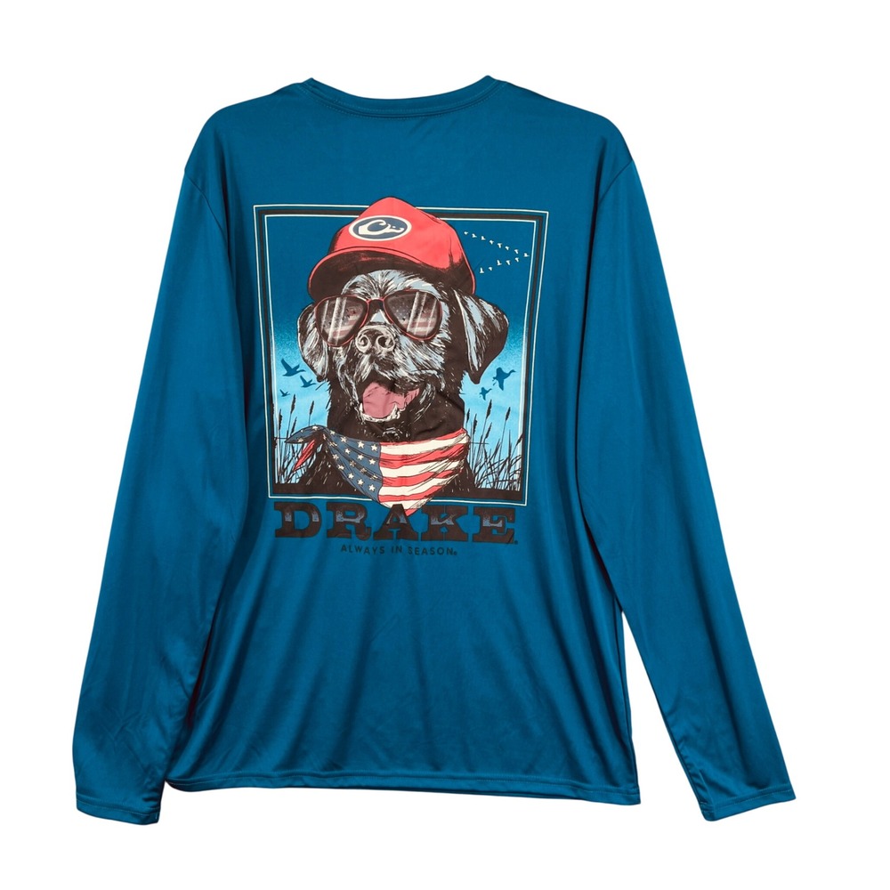 Drake Waterfowl‎ Icon Long Sleeve Crew Americana Performance UPF 50 Shirt Mens M